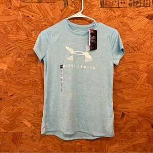NWT Under Armour Sky Blue Youth Tee with Logo - Size XL